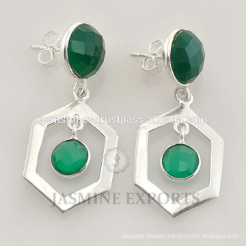 Designer Green Onyx Wedding s925 Silver Earrings